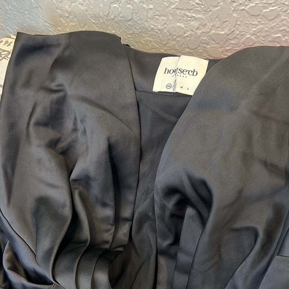HOUSE OF CB 'Maryam' Black Satin Strappy Wrap Dress NWOT - Picture 7 of 7